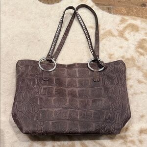 Raviani Brown/gray Croc-Embossed Tote with Crystal Ring Handles